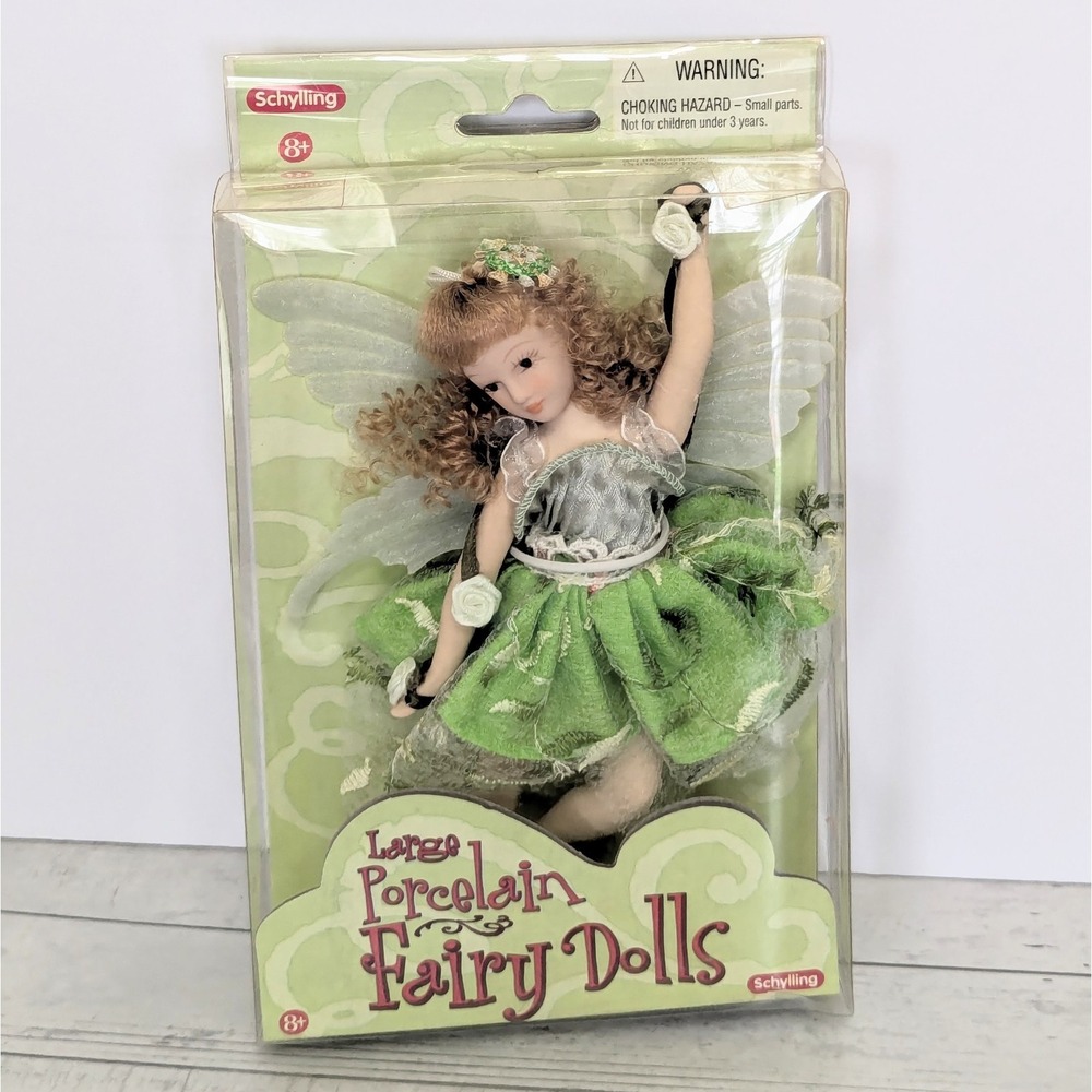 Schylling Large Porcelain Fairy Doll Shantou Ornament New Green w/Roses